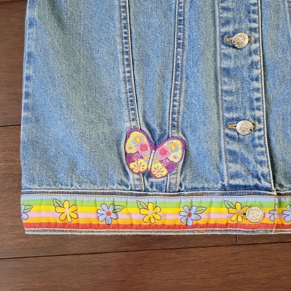 Ponytails Girls Button-Up Denim Jacket Butterfly Rainbow Embroidered Size 14/16 - Picture 6 of 9